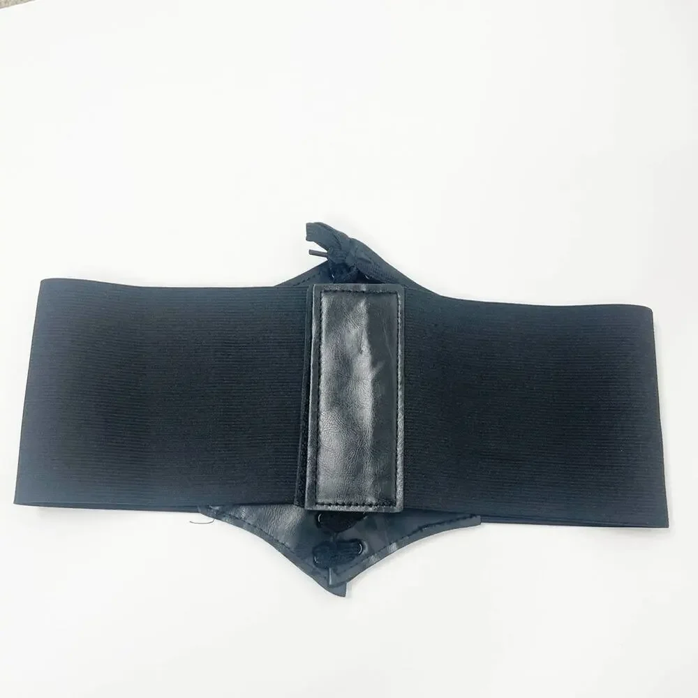 2/$30 NEW Faux Vegan Leather Lace Up Corset Belt Elastic Black (Up to Size L)
